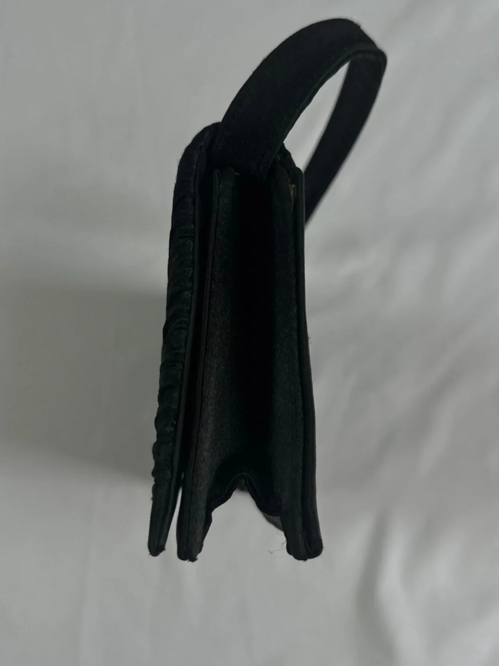 Black Evening Bag Ruching and Jeweled Embellishment Magnetic Snap Short Strap